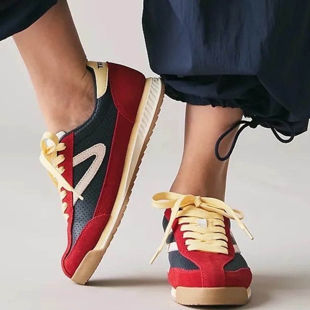 Tretorn Rawlins 2.0 Sneakers Colorblock Red Navy Yellow Retro Sporty Womens 9 - Picture 2 of 12